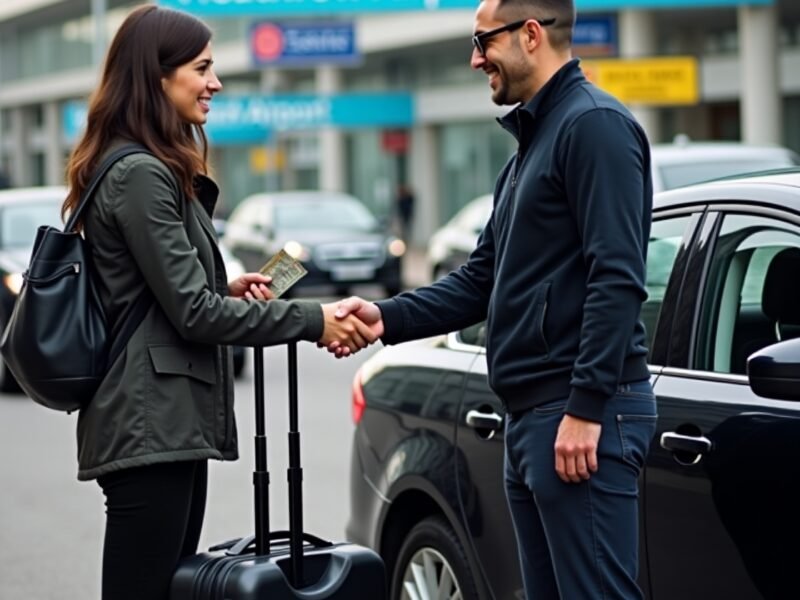 Passenger and Taxi driver Standing Heathrow airport