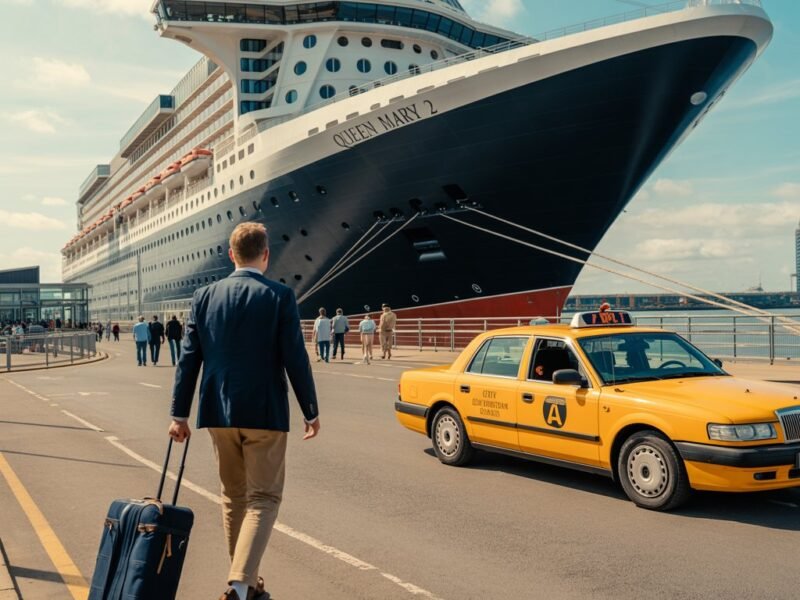 Passenger walking toward the ship of Ocean Cruise Terminal Southampton