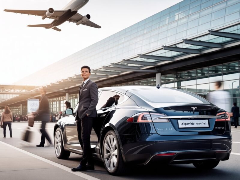  Private UK airport transfer car outside Heathrow Airport.