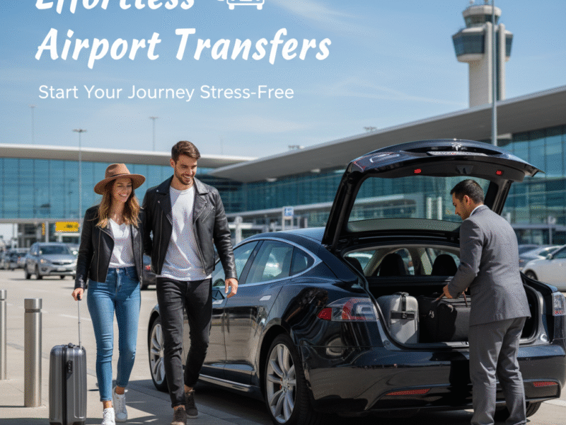 Airport transfer car outside Heathrow.